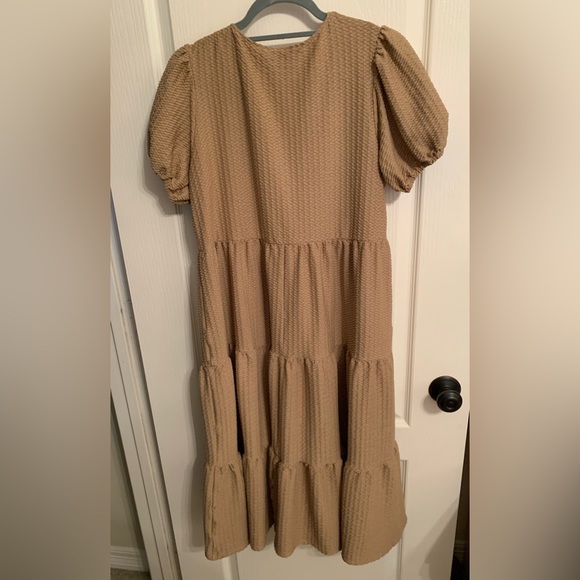 ASOS Design Tan Puff Sleeve Babydoll Midi Dress - Picture 5 of 7